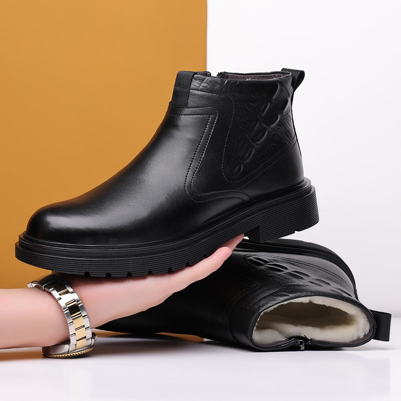Furnished Warm Leather Wool High-top Booties