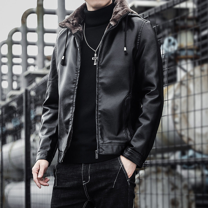 New Men's Thick And Fleece Fur Hooded Jacket