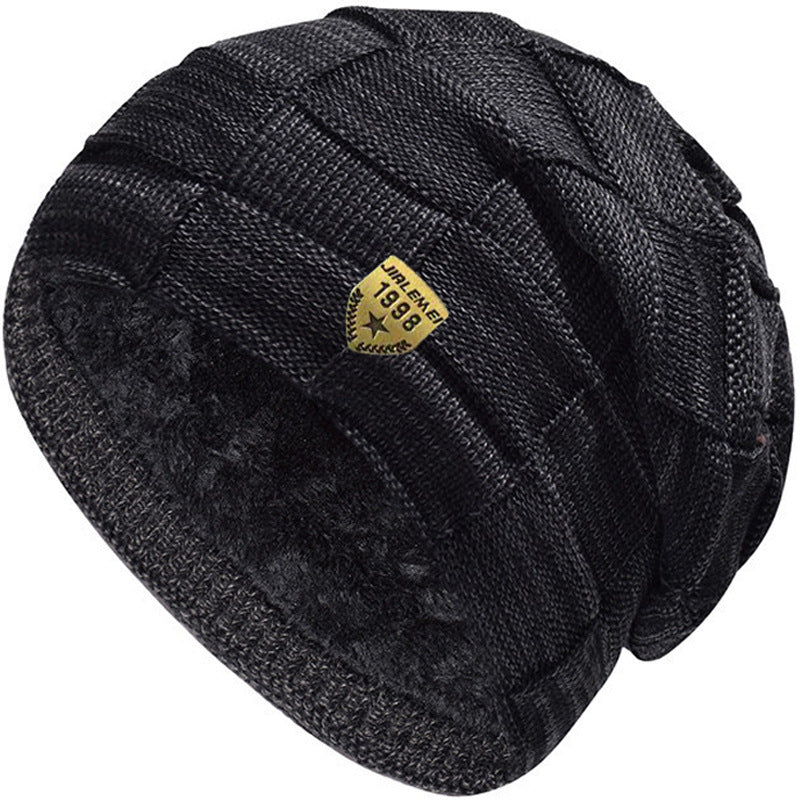 Leisure Warm Sleeve Cap Velvet-added Thickness Knitted Hat Pile Heap Cap