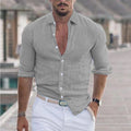 Men's Cotton And Linen Lapel Long Sleeve Solid Color Shirt