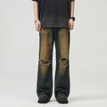 Men's Retro Distressed Rust Blue Ripped Jeans