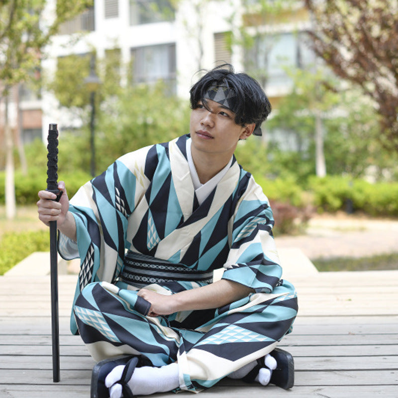 Japanese Traditional Men's Kimono Bathrobe Pajamas Spark Conference Kimono Formal Wear Ironing-free Six-piece Set