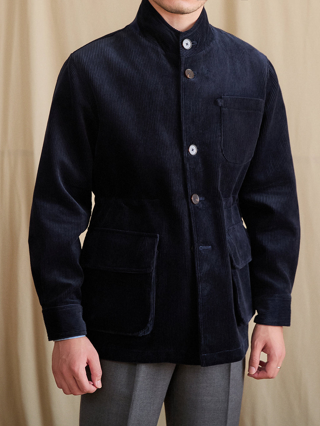 Casual Fashionable Retro Outdoor Keep Warm Corduroy Polo Collar Jacket Men