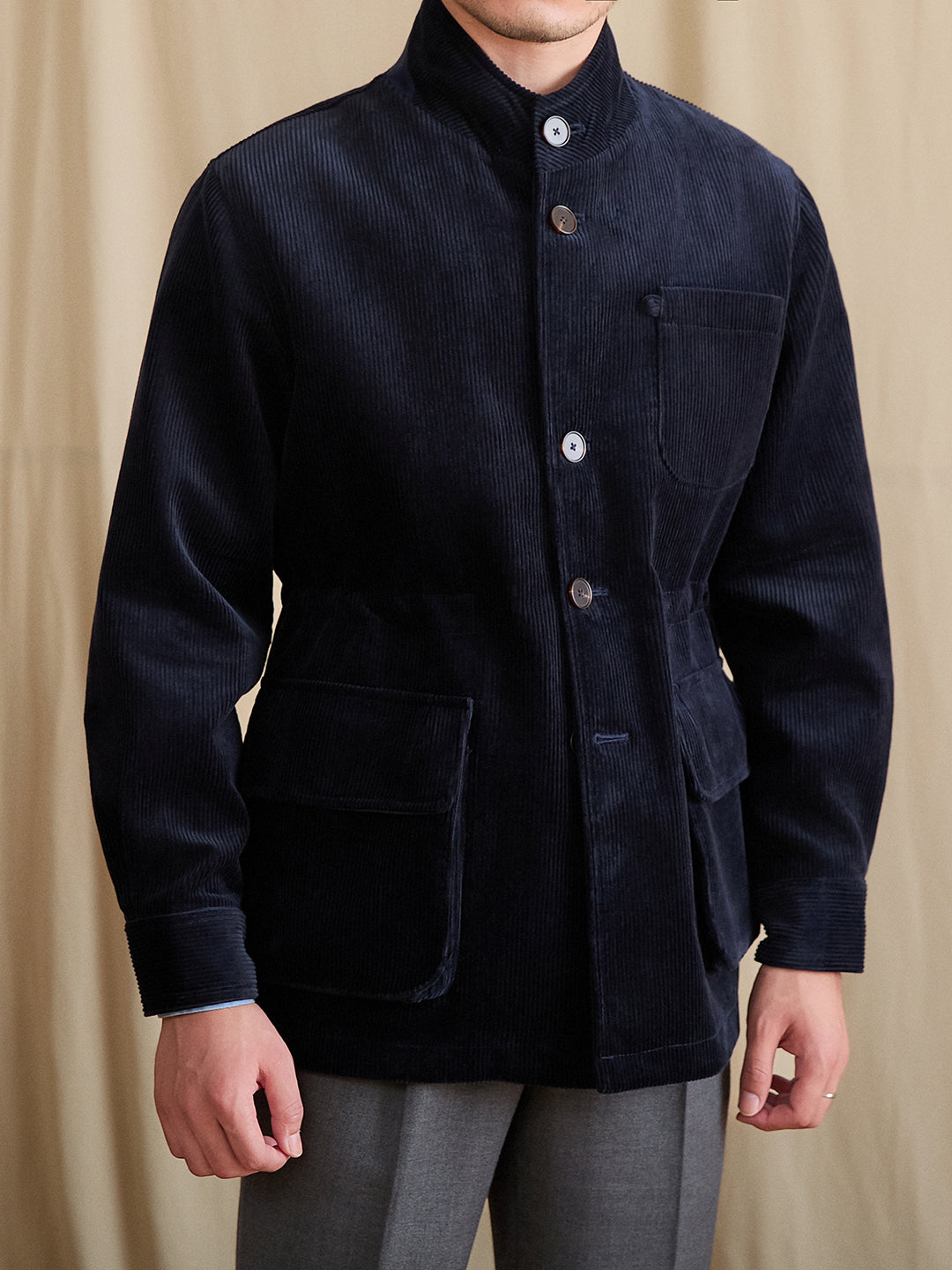 Casual Fashionable Retro Outdoor Keep Warm Corduroy Polo Collar Jacket Men