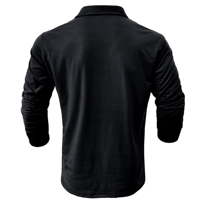 Lapel European And American Men's Shirt Solid Color Long Sleeve