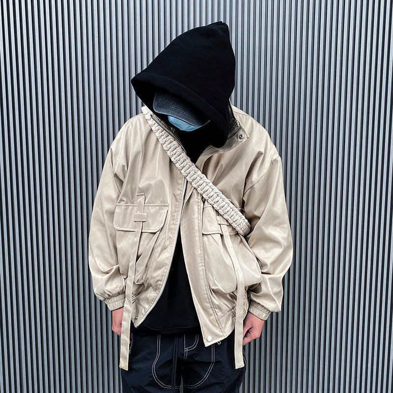 Nylon Trench Coat With Large Pockets And Streamers