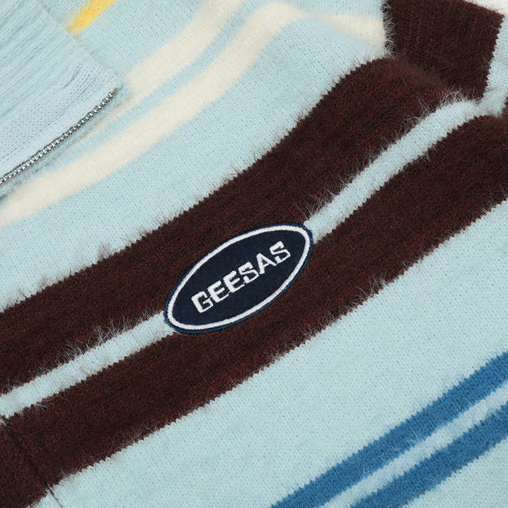 European And American Street Trendy Striped Knitted Cardigan Sweater