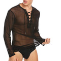 Men's Solid Color Fashion Tulle Lace Up T-shirt