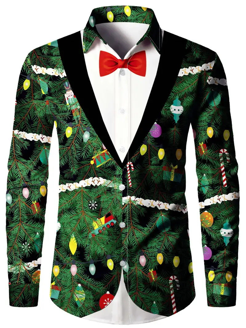 Fashion Men's False Two Pieces Digital Printing Shirt