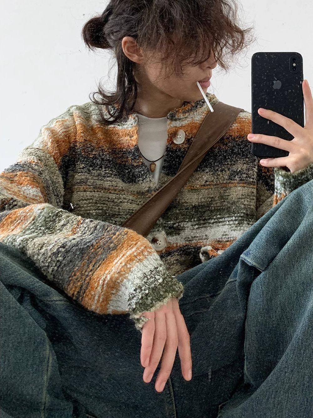 Japanese Street Harajuku Style Knitted Cardigan Gradient Sweater