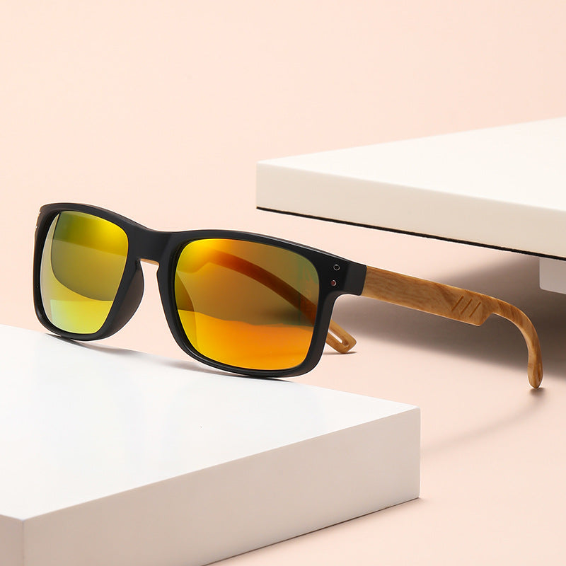 Retro Wood Grain Leg Sunglasses Square Spectacle Foot Color Film Men's Sunglasses