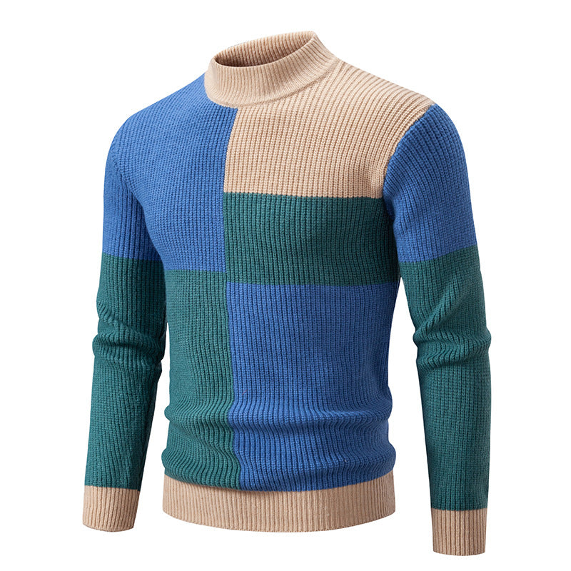 Men's Knitwear Color Stitching Stand-collar Sweater