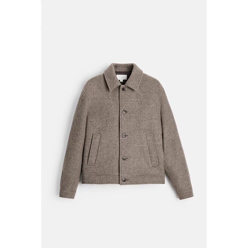 Men's Loose Wool Woven Lapel Long Sleeve Casual Jacket Coat