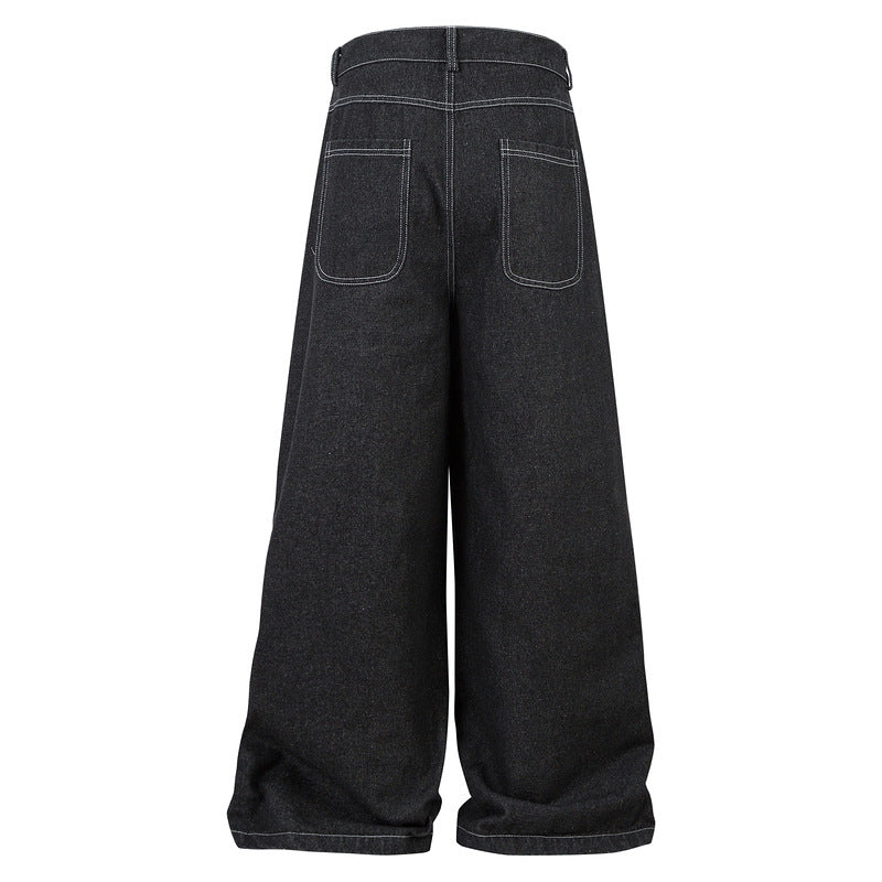 Multi-pocket Pleated Workwear Primary Color Jeans