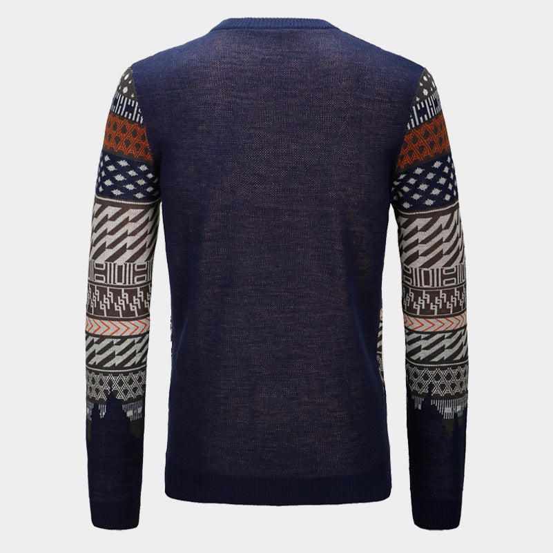 Contrasting Color Sweater Men's Slim Pullover Sweater
