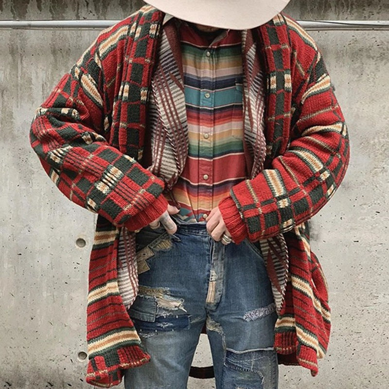 Men's Fashion Plaid Knitted Cardigan
