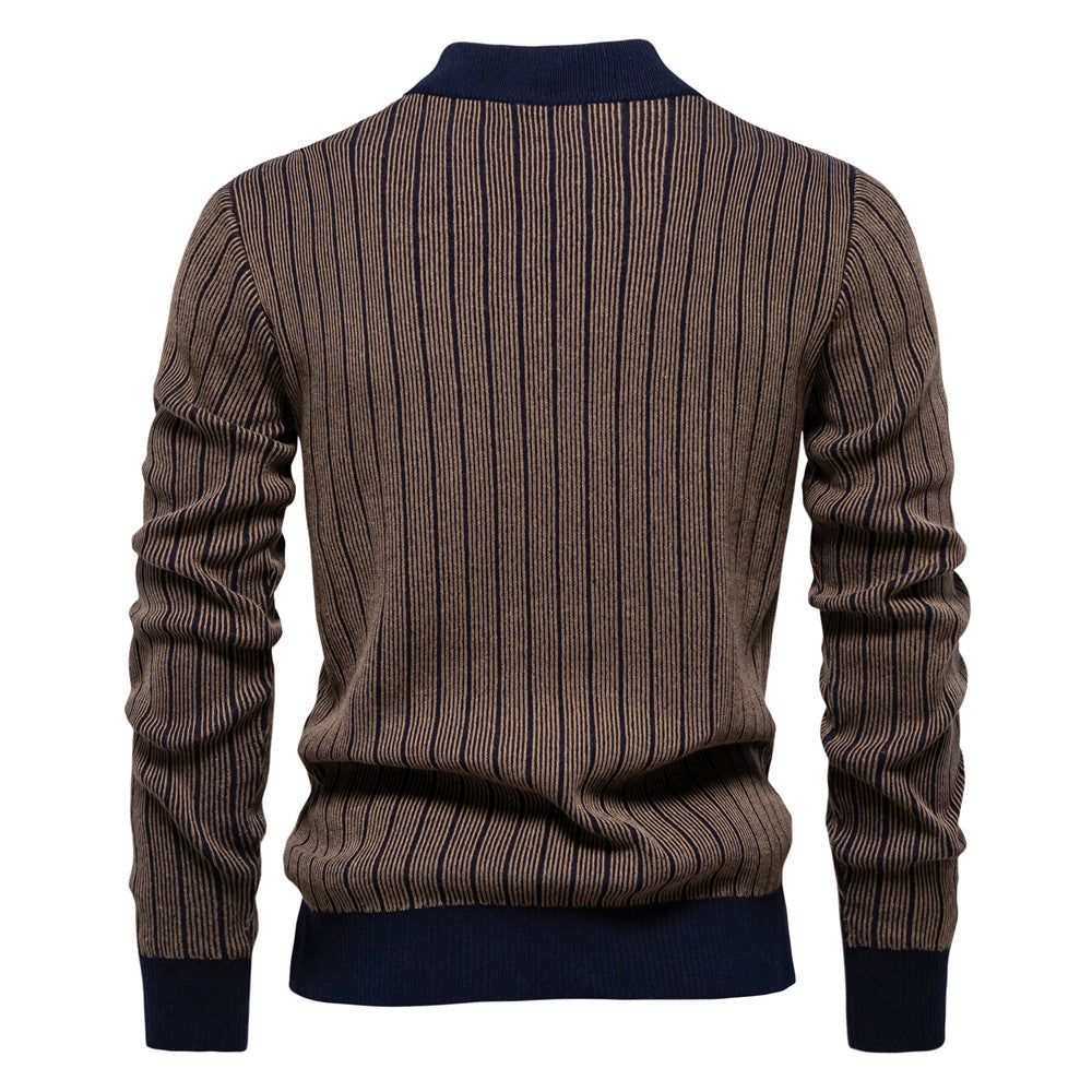 Half Turtleneck Slim Striped Top Fashion Men's Pullovers