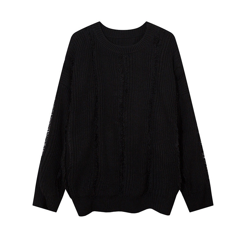 Idle Style Solid Color Cat Beard Stitching Loose Sweater