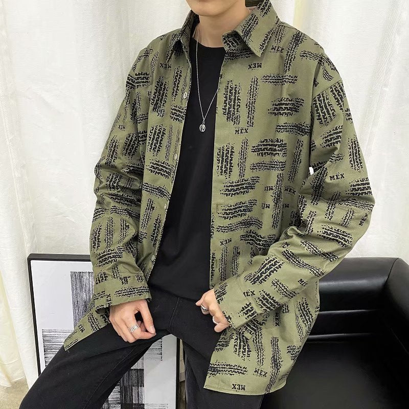Men's Loose Casual Print Long-sleeve Shirt Jacket