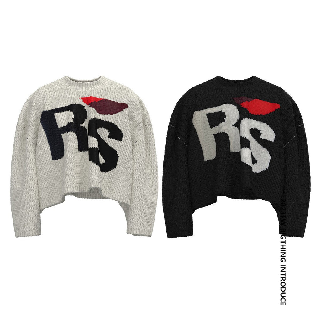 Short Long Sleeve Loose-fitting Pullover Round-neck Knitted Sweater
