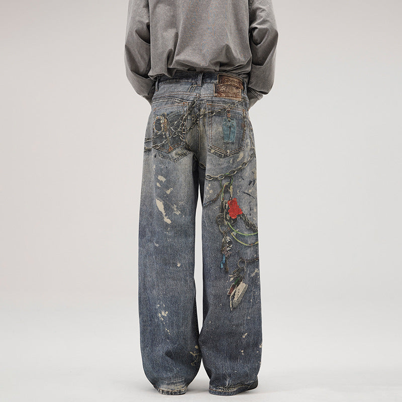 Jeans Men's Fashion Brand Loose Wide-leg Straight Trousers