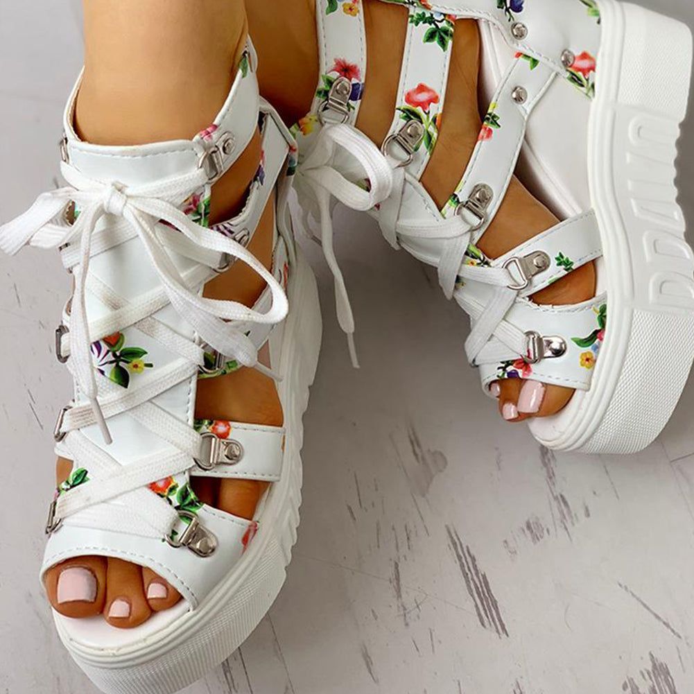 Students' hollow fish mouth heightening sandals