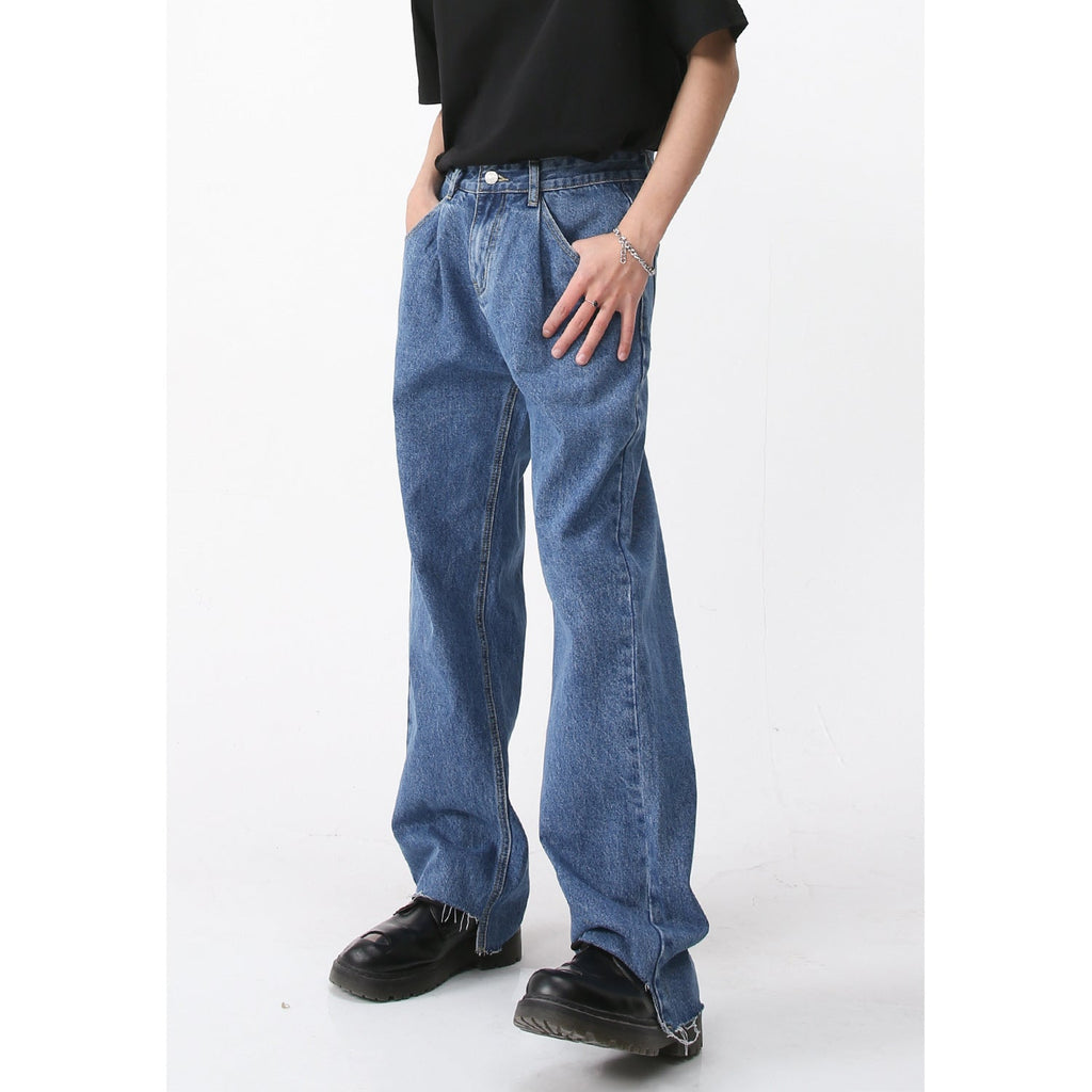 Retro Casual Irregular Slit Simple Jeans