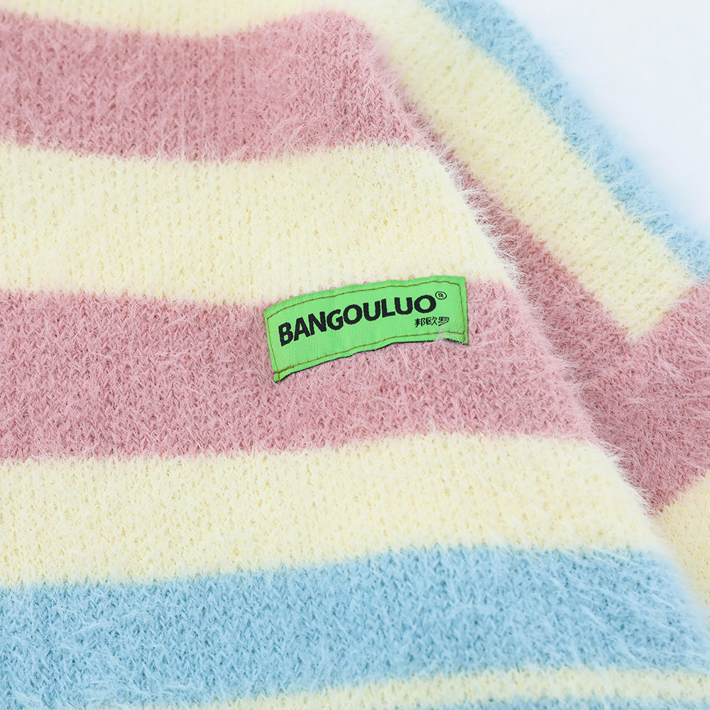 Striped Knitted Sweater Coat Men