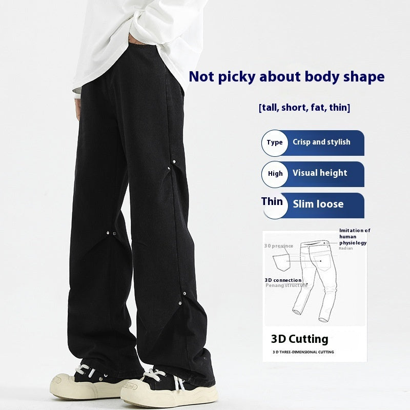 Denim High Street Pu Shuai Retro Straight Loose Trousers