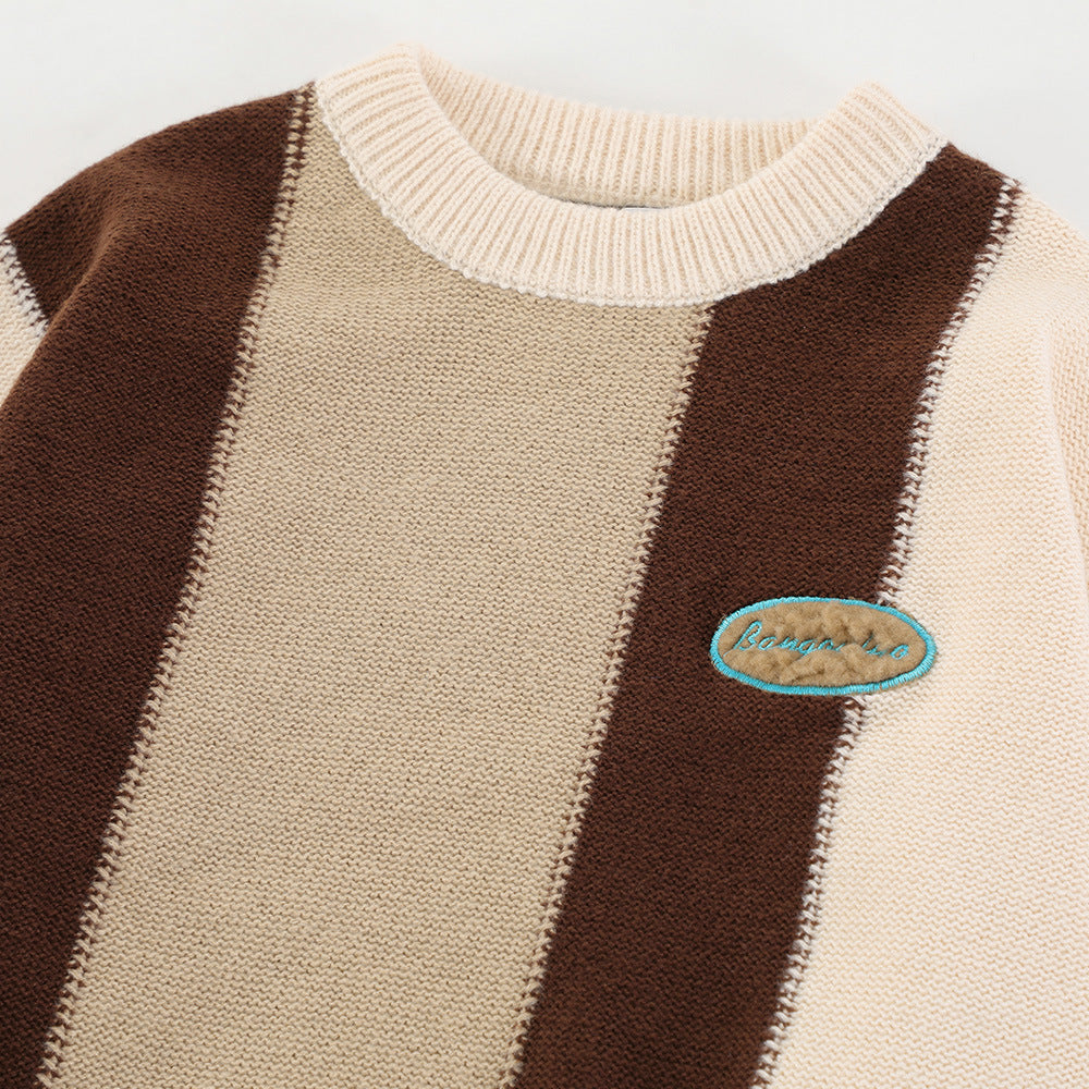 Fashion Brand Color Matching Stitching Vertical Stripes