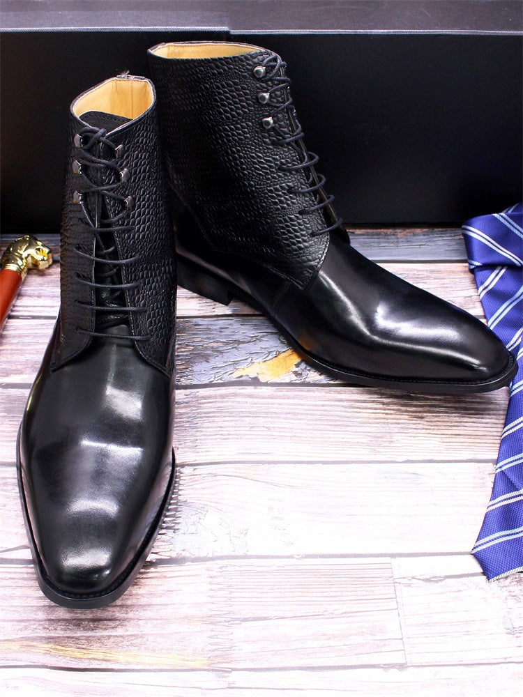 Men's Leather High-top Business Embossed Boots