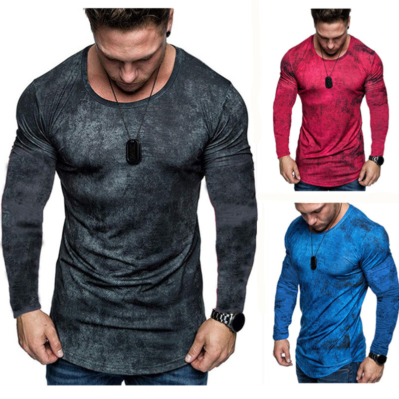 Tie-dye distressed round neck fitness t-shirt