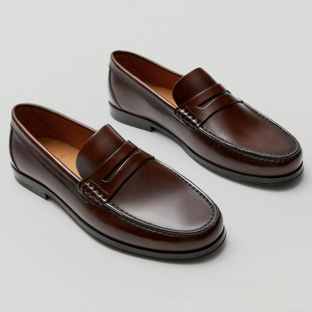 Retro Calfskin Men's Loafer Handmade Wear-resistant Leather
