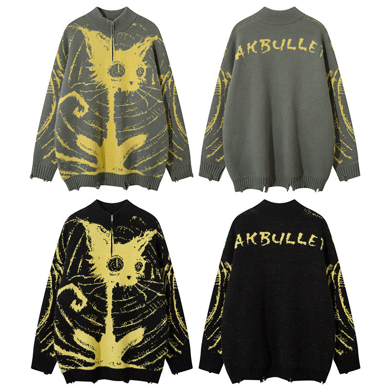 Idle Style Cat Jacquard Sweater Oversize Cardigan Sweater
