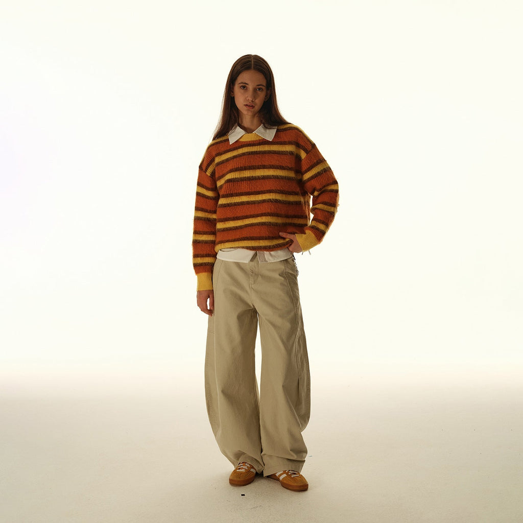 American Retro Cleanfit Striped Round Neck Pullover Sweater For Men