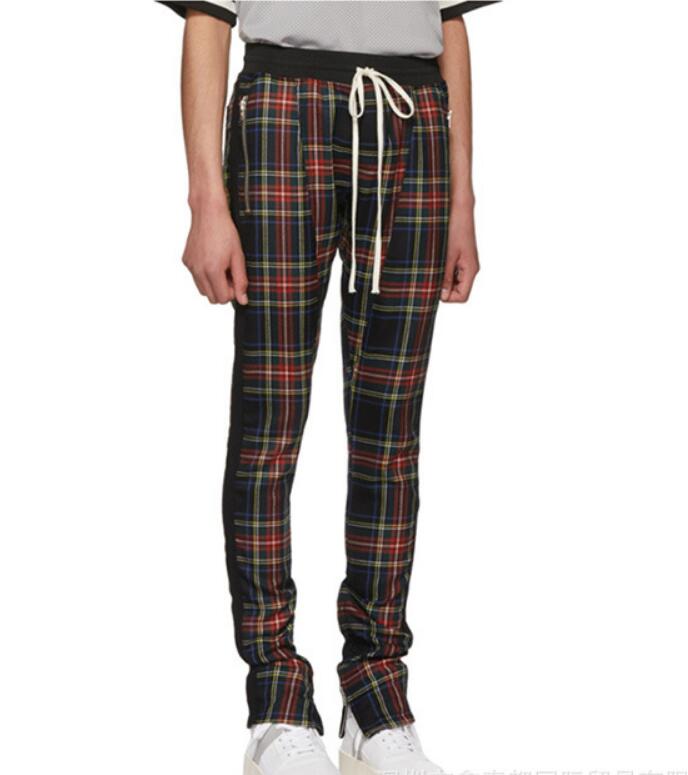 Men's and women's autumn and winter new plaid bar stitching zipper pants Biebi same paragraph casual pants