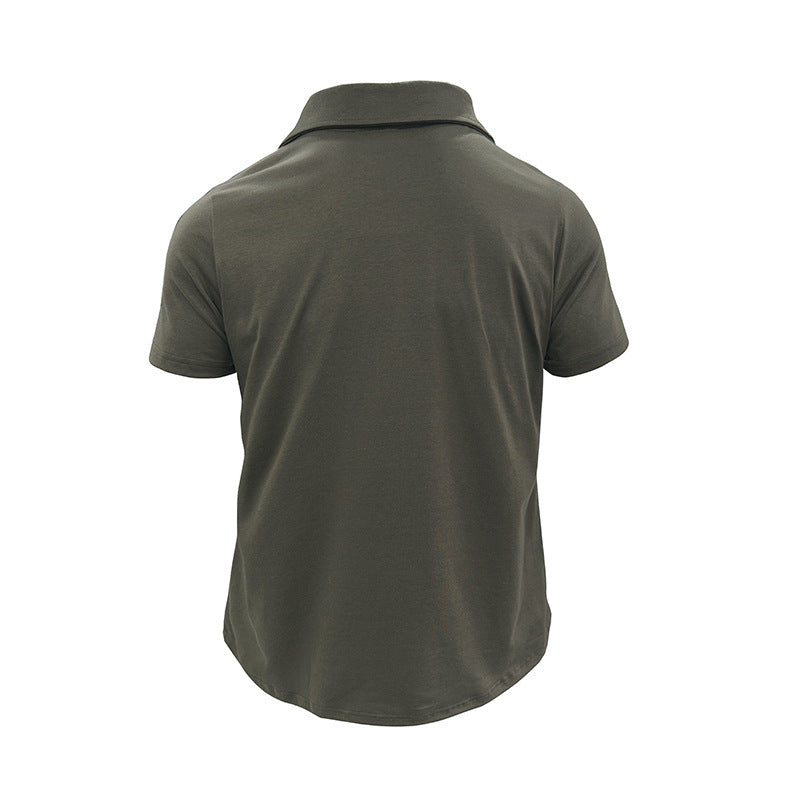 Summer Lapel Button Polo Shirt With Pockets