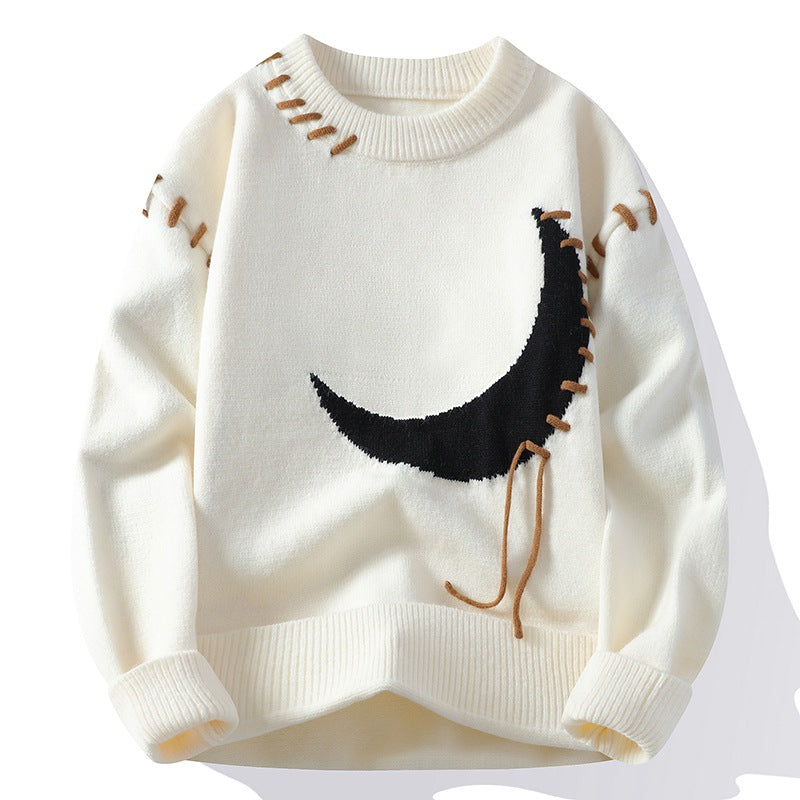 Trendy Moon Jacquard Round Neck Sweater For Men