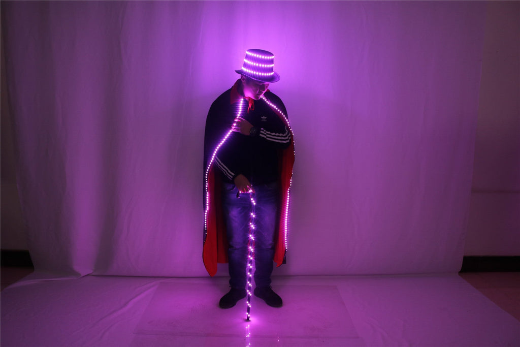 Glowing Led Hat Cloak Cosplay Jazz Dance Magic Crutches