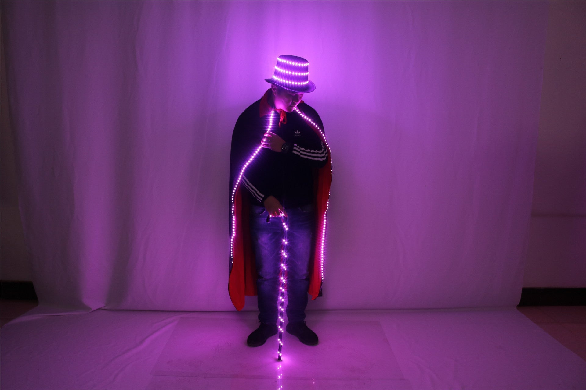 Glowing Led Hat Cloak Cosplay Jazz Dance Magic Crutches