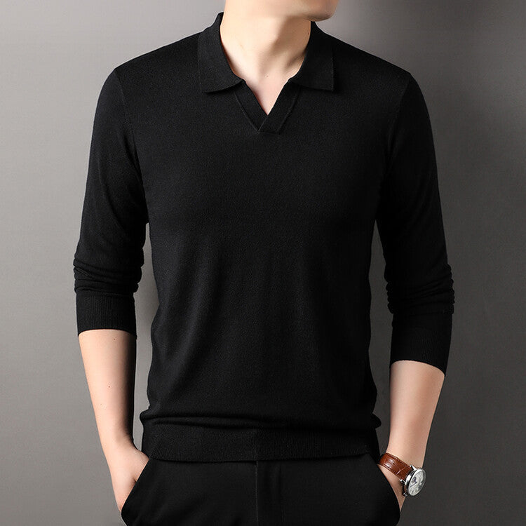 Spring And Autumn Long Sleeve Worsted Thin Lapels Sweater