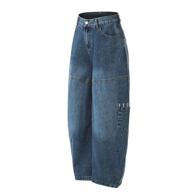 American Style Vintage Stripe Pocket Stitching Machete Jeans For Men And Women