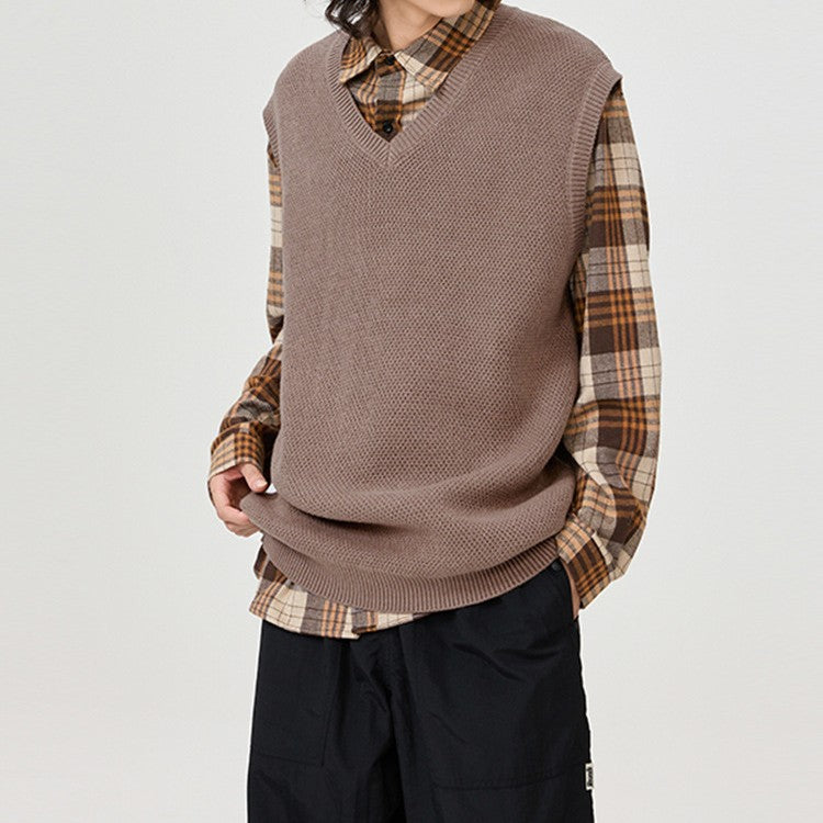 Solid Color Men's Sweater V-neck Knitted Vest