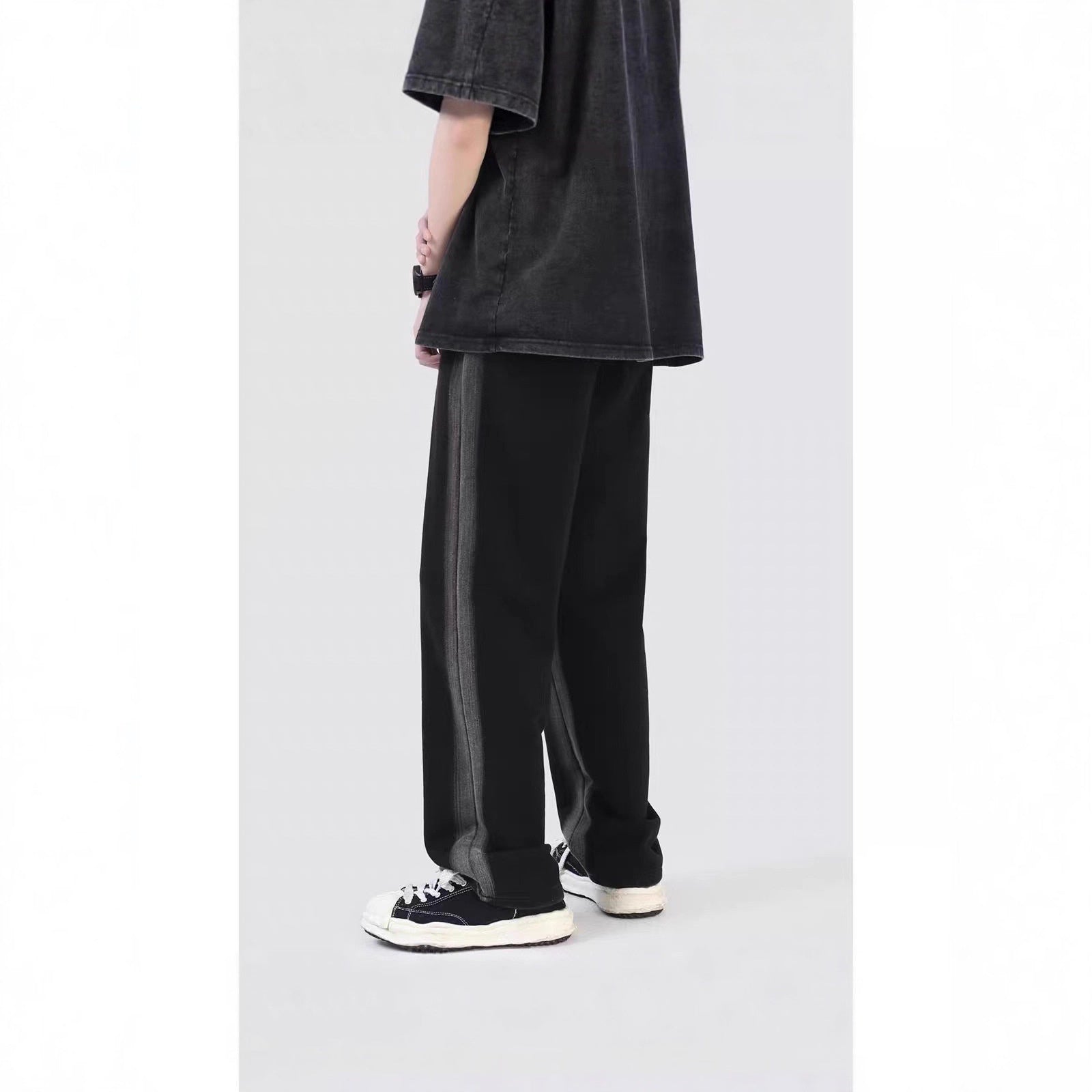 Men's Summer Trendy Brand Casual Pants Loose-fit Distressed Washed Straight-leg Design
