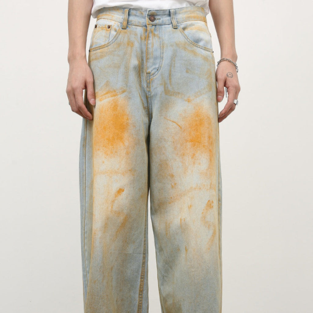 Men's Retro Loose Straight Jeans With High Street Design