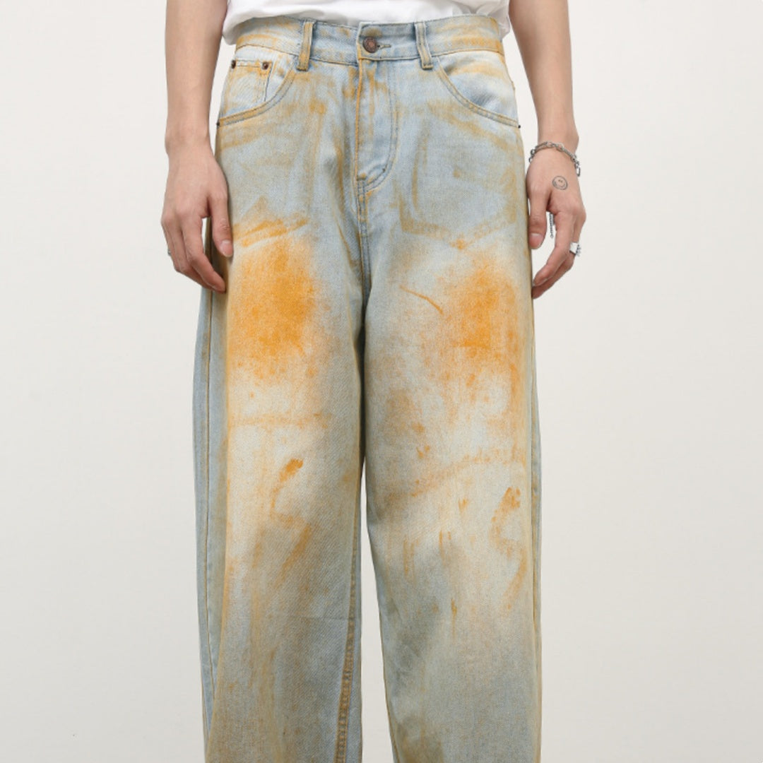 Men's Retro Loose Straight Jeans With High Street Design