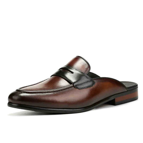New Men's Solid Movement Pointed Back Half Cut Versatile Casual Leather Shoes And Slippers