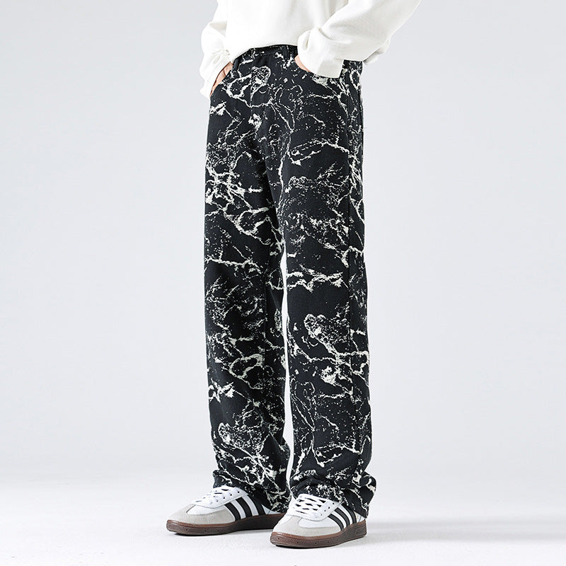 Men's Autumn And Winter High Street Loose Straight Fashion Brand Cowboy Trousers