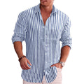 Casual Youth Lapel Striped Cotton Shirt