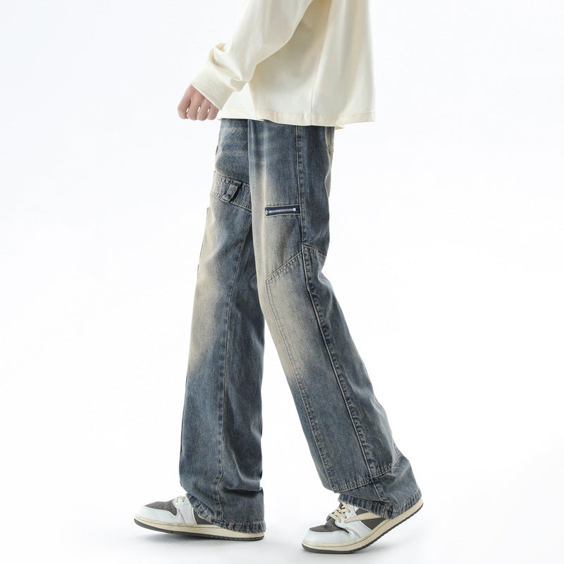 Men's American Retro Washed Logging Cargo Jeans